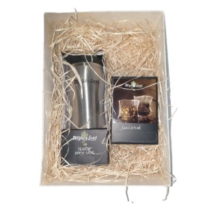 Geschenkdoos met inox take away beker + doosje mixed 